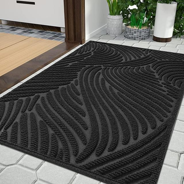 Yimobra Front Door Mat Outdoor Entrance, Heavy Duty 29.5 x 17 Inch Waterproof Patio Guard Doormat, Non-Slip Stain and Fade Resistant Shoe Scraper Indoor Outdoor Door Mat for Entryway, Black