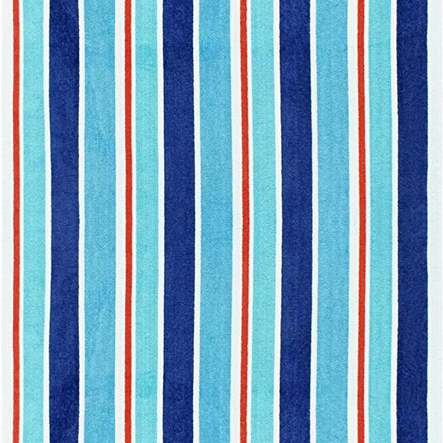 Superior Luxurious 100% Cotton Beach Towels, Oversized 34" x 64", Soft Velour Cotton and Absorbent Cotton Terry, Thick and Plush Striped Beach Towels - Red, White, and Blue Ocean Stripes