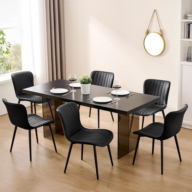 Modern Dining Chairs Set of 6, Heavy Duty Upholstered Side Chairs with Faux Leather, Comfortable Cushions & Durable Metal Legs with Adjustable Feet, Perfect for Kitchen, Dining Room (Black)