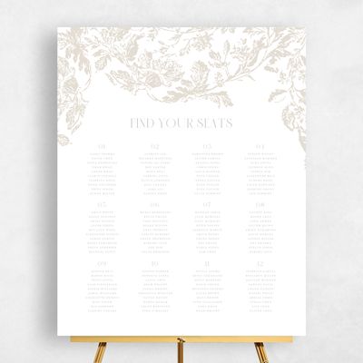 Classic Greige, White Wedding Sign - Treviso Seating Chart