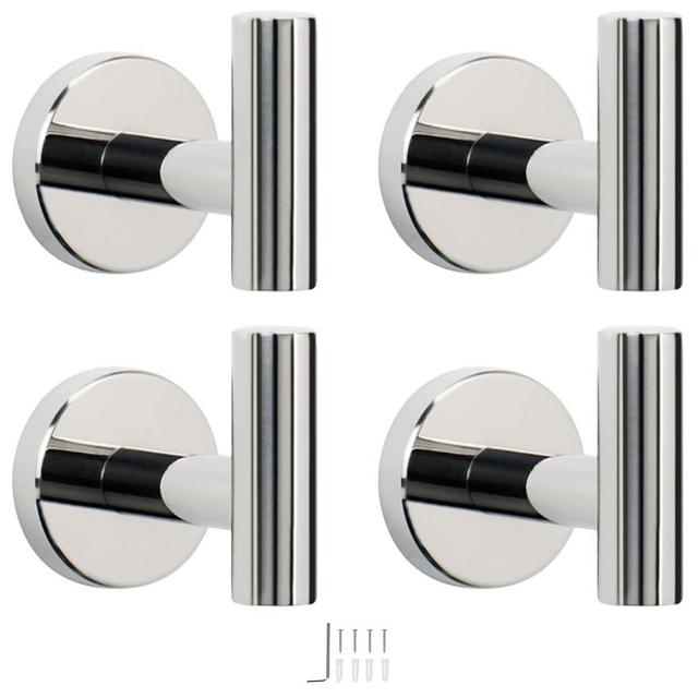 NearMoon Bath Towel Hooks- SUS 304 Stainless Steel Robe Hook Holder, Heavy Duty Coat Hook for Bathroom Livingroom Hotel Kitchen Garage, Wall Mounted- 4 Pack (Chrome Finish)