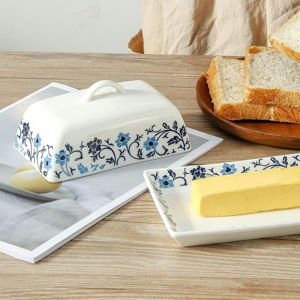 Butter Dish With Lid Blue and White