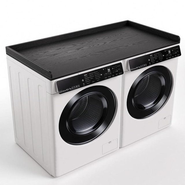 Fivesun Washer Dryer Countertop, 27.5" x 54“ Wood Washer and Dryer Countertop with Edge Rails for Laundry Room Organization and Storage, Black