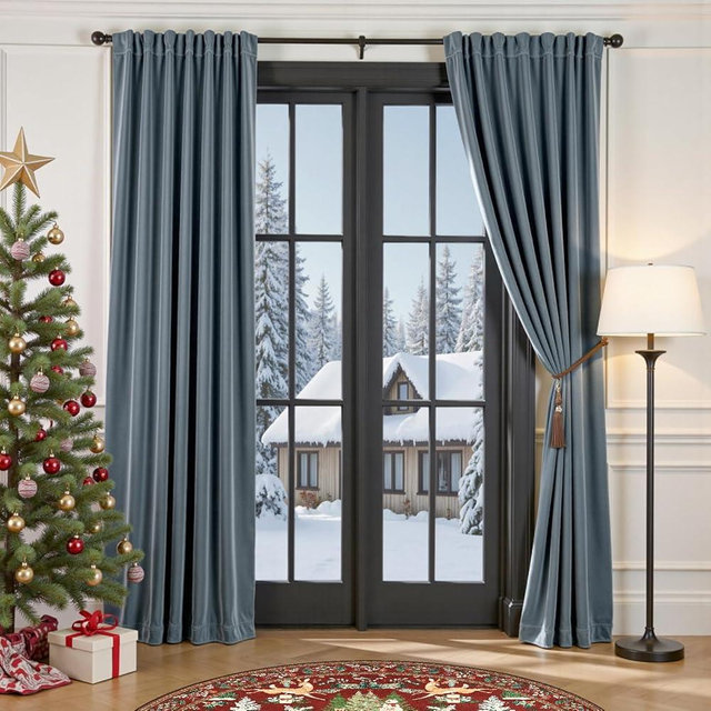 Lazzzy Blue Blackout Velvet Curtains 84 Inch Long Thermal Insulated Room Darkening Lined Curtain Drapes Luxury Back Tab Window Treatments for Bedroom Living Room 2 Panels, 52 x 84 Inch, Aegean Blue