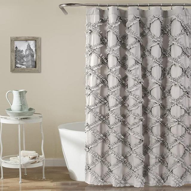 Lush Decor, Gray Ruffle Diamond Shower Curtain | Textured Shabby Chic Farmhouse Style Design, x 72, 72" x 72"