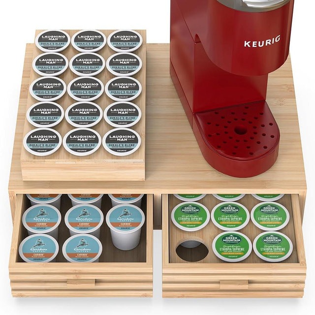 WELL WENG Bamboo Coffee Pod Holder Drawer for K Cup Pods, Storage Box, 30 or 60 Pod Capacity - KK160