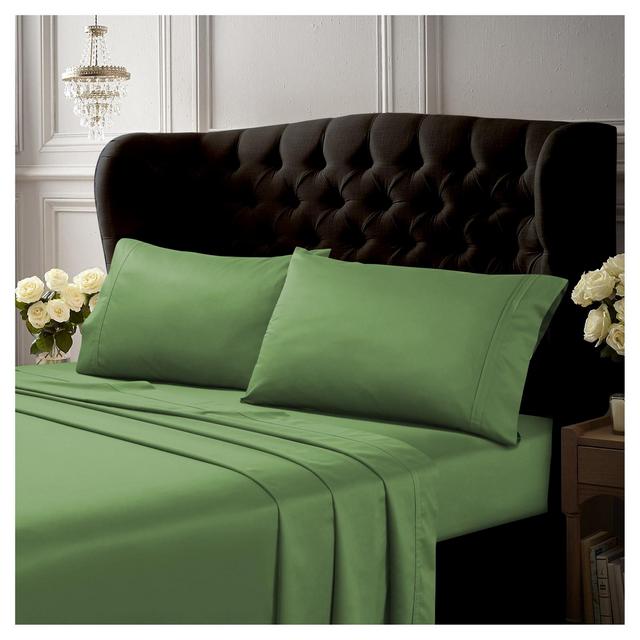 Egyptian Cotton Sateen Deep Pocket Solid Sheet Set (Queen)4pc Green 500 Thread Count - Tribeca Living