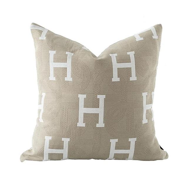 Croker Horse 20x20'' Inches Throw Pillow Cushion Cover - Beige H Letter Embroidery Modern Fashion Style Couch Sofa Pillow Cover for Living Room Bedroom