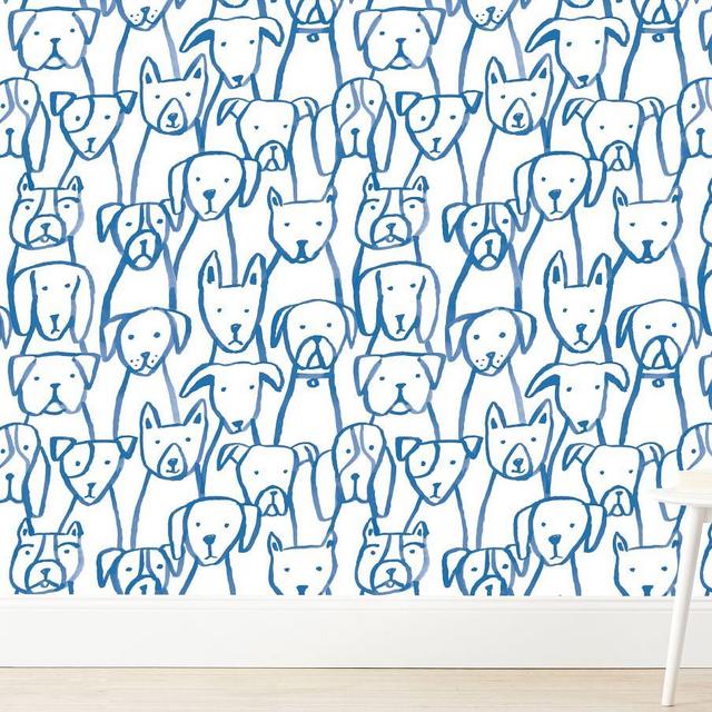Chasing Paper Wallpaper Puppy Pile, Blue