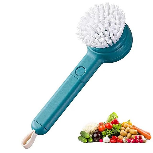 Vegetable Cleaner Brush Fruit Scrubber Brush Good Grip Long Handle Food Cleaning Brush Multifunctional Kitchen Gadgets with Peeler Veggie Wash Brush 2-in-1 (Blue)