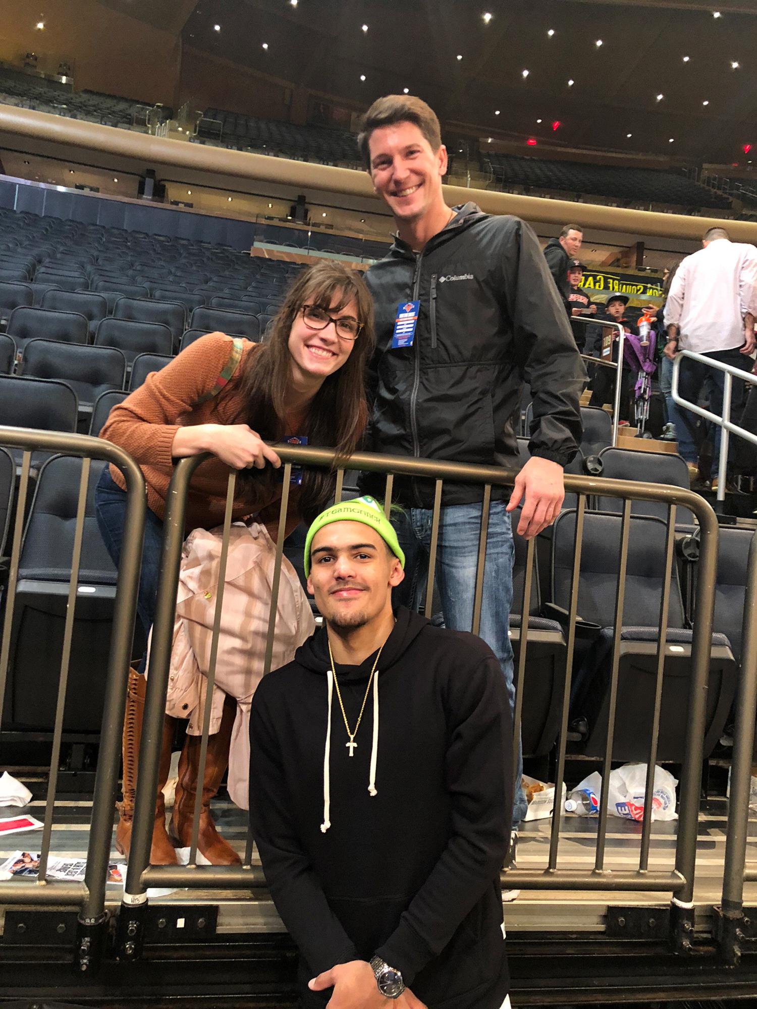 In NYC after the Knicks played the Atlanta Hawks we got to meet Trae Young. Clint is a longtime friend of his father, Rayford Young. Bonus!! Hugh Jackman was across the court from us!