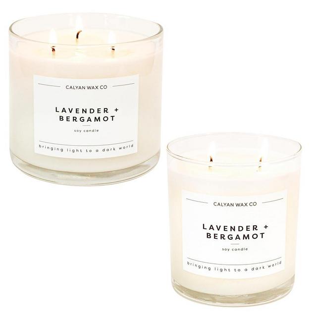 Calyan Wax Co. Soy Wax Candle Bundle, Lavender + Bergamot Scented Candles, 3 Wick + 2 Wick, Aromatherapy, Non Toxic & Vegan