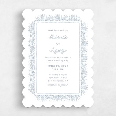Blue Scalloped Wedding Invitation - Carmel Portrait