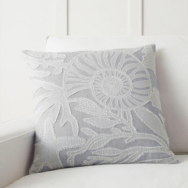 Oceana Pillow Cover, 20 x 20", Chambray/Ivory