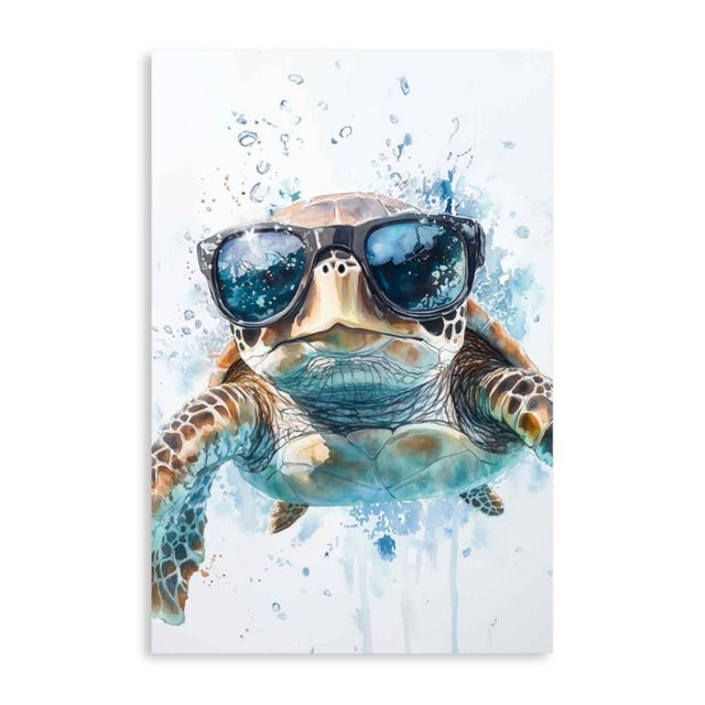 YMXZHUANSH Sea Turtle Canvas Wall Art for Bathroom Turtles with Glasses Pictures Funny Turtle Painting for Home Decor Unframed(White 12.00" x 18.00")