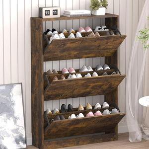 Shoe Cabinet with 3 Flip Drawers, Brown
