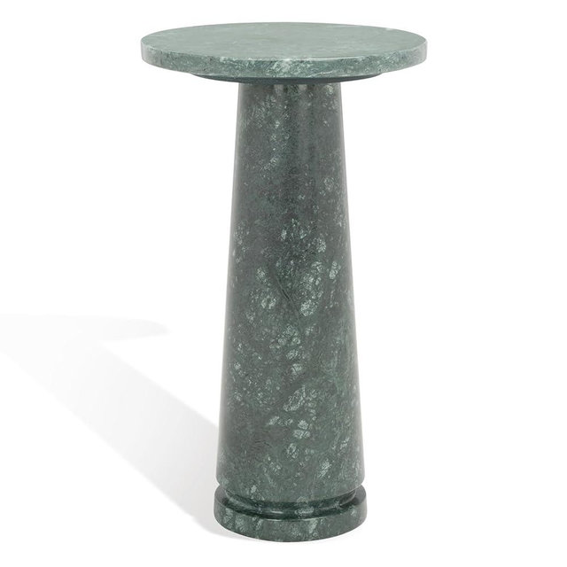 SAFAVIEH Furniture - Valentia Round Marble Accent Table - Green - Marble Top - Glam Stone Pedestal Design - Ideal for Living Room, Bedroom, Entryway, 10"W x 10"D x 17.5"H (SFV9704C)