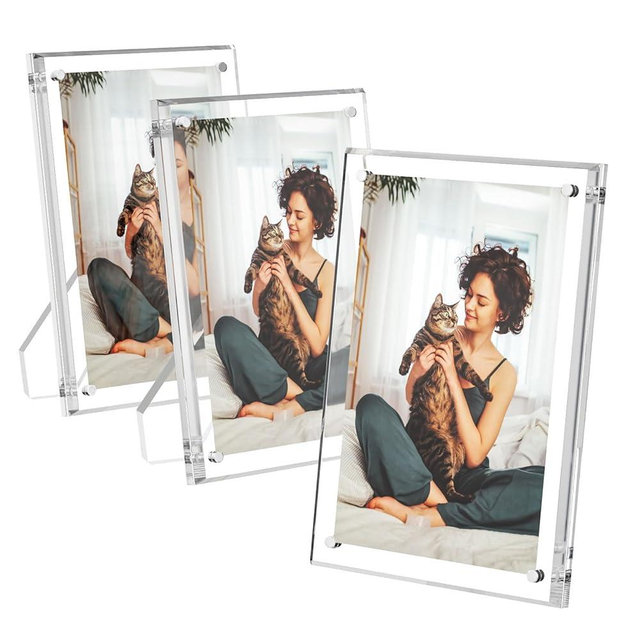 AITEE 5x7 Acrylic Picture Frames 3 Pack, Clear Picture Frames with Stand, Magnetic Frame Acrylic Lucite Frameless Transparent Cubes Floating Gift for Home Office Desktop Display Horizontally or Vertically