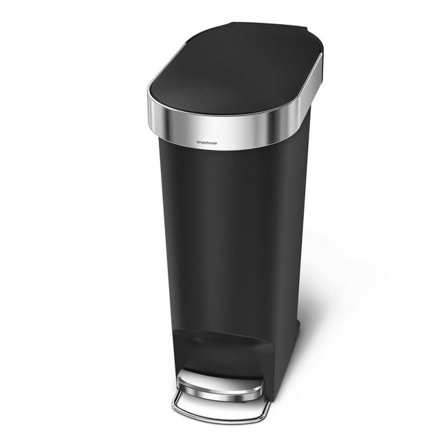 simplehuman 40L Slim Liner Rim Plastic Step Trash Can Black