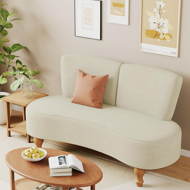 ALISH 49" Small Loveseat Sofa Settee Curved Sofa Couch with Backrest and Wooden Legs for Dining Room Living Room Bedroom Funiture, Ivy