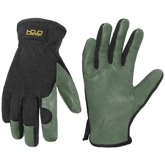 HANDLANDY Men Leather Gardening Gloves, Utility Work Gloves for Mechanics, Construction, Driver, Dexterity Breathable Design