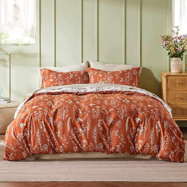 Bedsure Queen Comforter Set - Terracotta Comforter, Cute Floral Bedding Comforter Sets for Women, 3 Pieces, 1 Soft Reversible Botanical Flowers Spring Comforter and 2 Pillow Shams