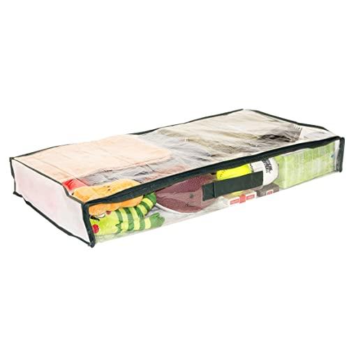 5-Pack Clear Vinyl Zippered Underbed Storage Bags 32 x 16 x 4 Inch with Dark Green Trim, 11 x 14.5 Insert Pocket and Handle