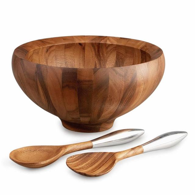 Nambé Yaro 4 Quart Wood Salad Bowl & Servers