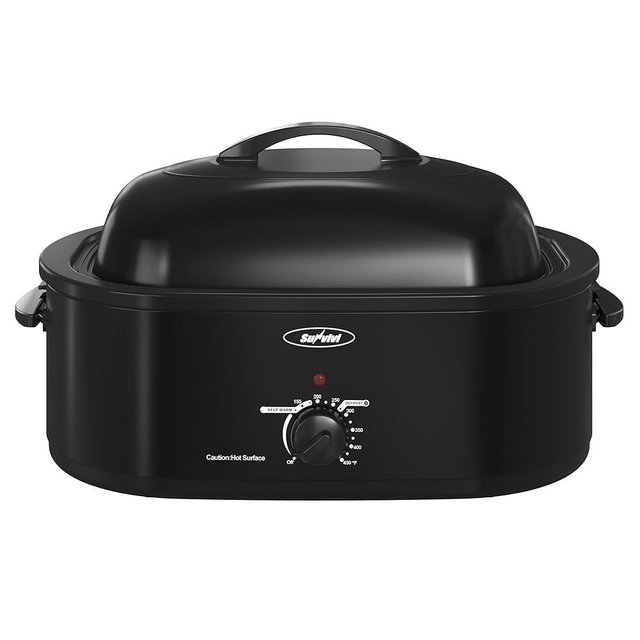 Sunvivi 22lb 18-Quart Roaster Oven, Electric Roaster Oven with Self-Basting Lid, Turkey Roaster with Unique Defrost/Warm Function, Large Roaster with Removable Pan & Rack, Stainless Steel, Black