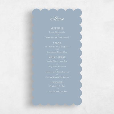 Powder Blue Wedding Menu - Roscana