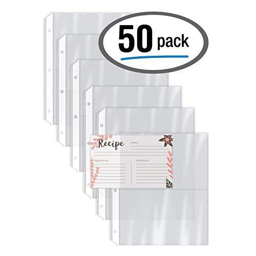 Recipe Card Page Protectors, 50 Count, 4 x 6 inch Pockets, 2 Pockets Per Page, by Better Kitchen Products, Recipe Book Pocket Page Refill Sheets, Side Margin Loading, for Half-Page Mini Binder Sheets,