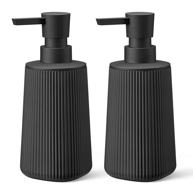 zuxzmj Black 2 Pack Hand Soap Dispensers with No Rust Pump for Bathroom and Kitchen Countertops Refillable Striped Matte Plastic 8.5 oz