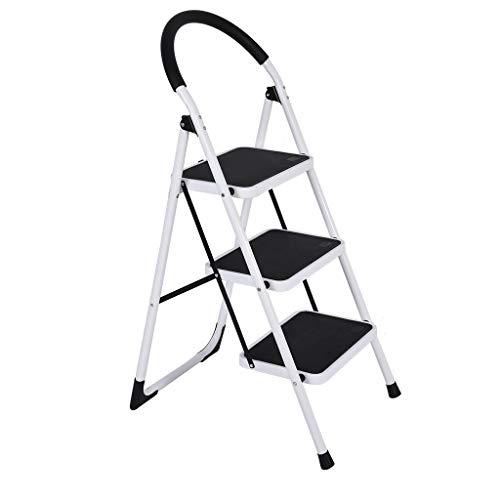 Mosunx 3 Step Ladder Folding Stool, 330lbs 3 Step ladders with Handgrip Anti-Slip and Wide Pedal Sturdy Steel Ladder (White)