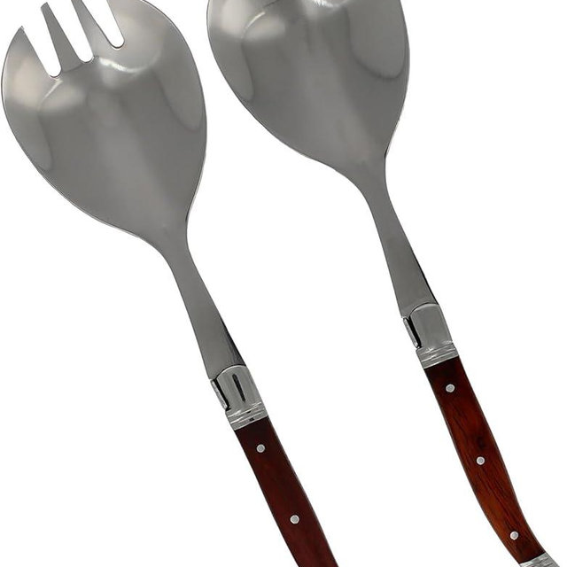 French Home Laguiole Connoisseur (Rosewood) Salad Servers 2 Piece Set — Stainless Steel Flatware Set — Salad Serving Utensils — Silverware Set Spoon and Fork Set — Dining Utensils Set