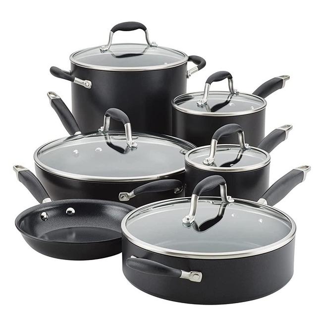 Anolon Advanced Home Hard-Anodized Aluminum 11-Piece Cookware Set (84652, Onyx)