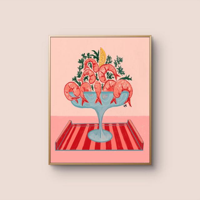 Shrimp Cocktail Illustrated Art Print | Seafood Wall Decor | Vintage Style Kitchen Art | Nautical Print | Gourmet Food Illustration