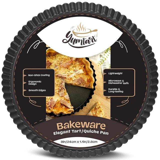 YUMTART 9 Inch Tart Pan, 1.1" Depth Removable Bottom Pie Pan – Deep Fluted Non-Stick Tart and Quiche Pan