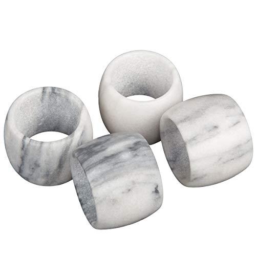 Creative Home 33138 Genuine White Marble Stone Set of 4 Pc Napkin Ring Set