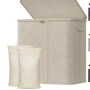 Lifewit 145L Large Laundry Basket with Lid, Laundry Hamper with Plastic Handles and Removable Bag, Foldable Tall Dirty Clothes Hampers for Laundry for Laundry Room, Bedroom, Bathroom, Dorm, Beige
