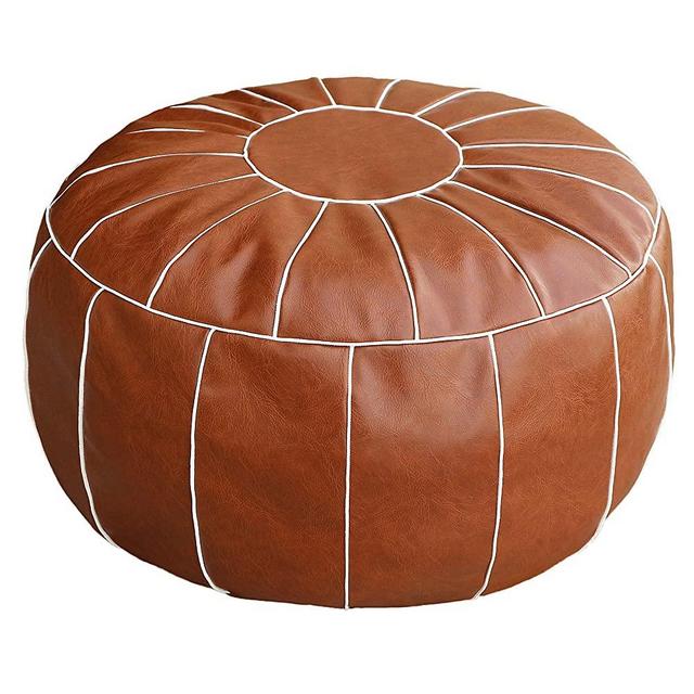 Thgonwid Unstuffed Handmade Moroccan Round Pouf Foot Stool Ottoman Seat Faux Leather Large Storage Bean Bag Floor Chair Foot Rest for Living Room, Bedroom, Kids Room and Wedding (Brown)