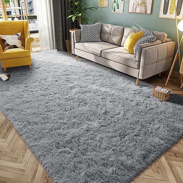 HQAYW Modern Fluffy Area Rug, Shaggy Rugs for Bedroom Living Room Ultra Soft Shag Fur Carpets for Kids Girls Nursery Plush Fuzzy Rug Cute Home Decor Rug, 6' x 9', Grey