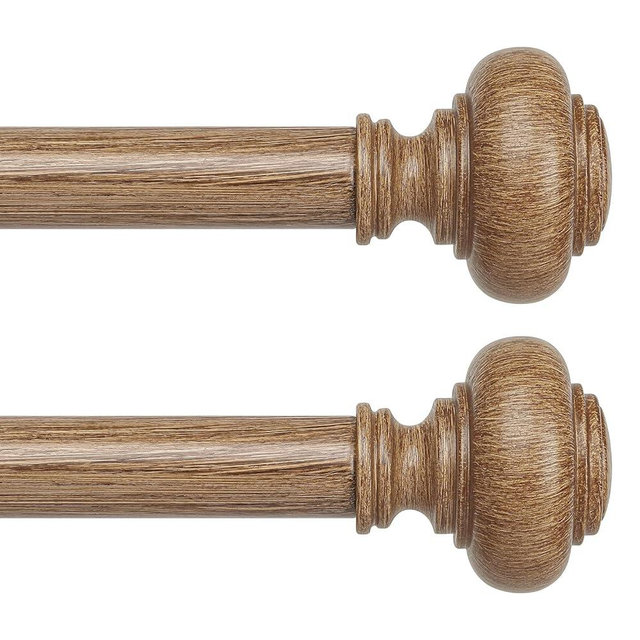 2 Pack Wood Curtain Rods for Windows 48 to 84 Inch, Boho Vintage Decorative 1 Inch Diameter Wooden Curtain Rod, Adjustable Heavy Duty Rustic Farmhouse Drapery Pole with Wood Grain Finials