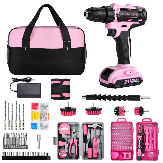 Cordless Drill Set 220 Pcs, 21V Power Drill with Tool Kit, Storage Bag, Electric Drills for Women, Precision Screwdriver set, Magnetic Tool Belt, Hand ToolBox, Drills Brush, Valentine's Day Gifts