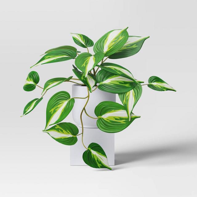 12.5' Trailing Pothos Plant in White Pot: Faux Greenery, Melamine Container - Room Essentials™