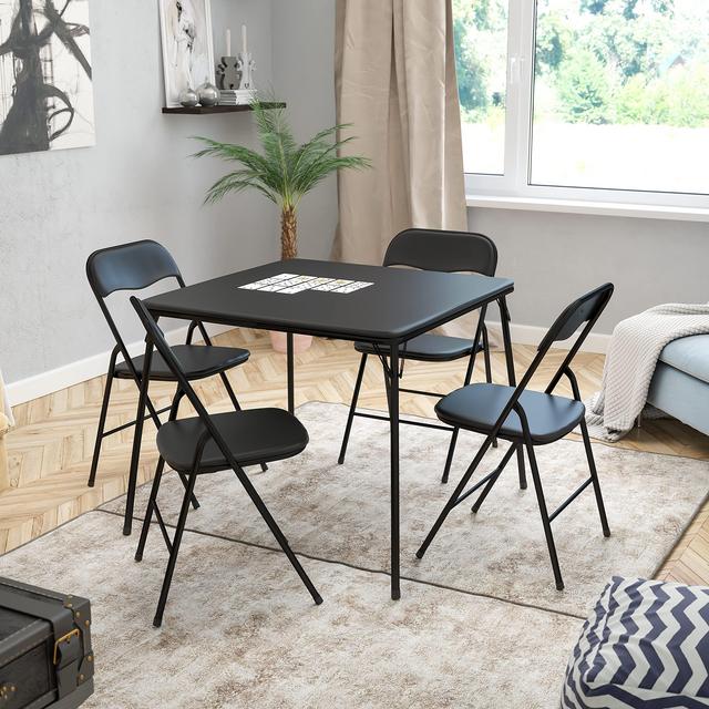 5 Piece Black Folding Game Room Card Table and Chair Set