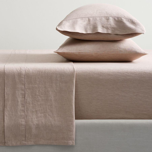 Belgian Flax Linen Hemstitch Sheet Set, Smoky Quartz, Cal. King