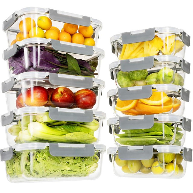 S SALIENT Glass Food Storage Containers with Lids,20 Pieces Glass Storage Container sets,Glass Meal Prep Container,Airtight Glass Lunch Containers,Leakproof,BPA Free(10 lids & 10 Containers)