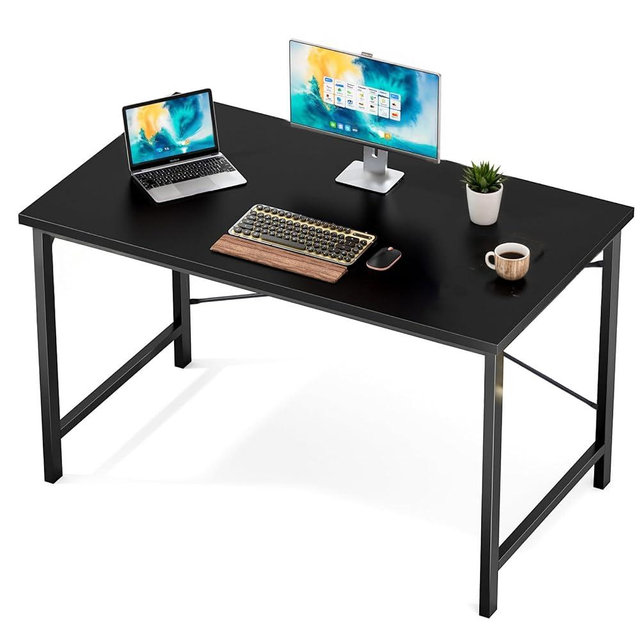 Sweetcrispy Computer Office Desk 48 Inch Student Kids Study Writing Work with Metal Frame Wood Tabletop Modern Simple PC Home Bedroom Table - Basic Black