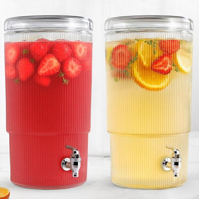 2-PACK Capri Drink Dispenser - Glass Beverage Dispenser, 100% Leakproof Spigot Perfect For Parties And Daily Use Lead-Free Glass, Beautiful Design, 1.8 Gallon
