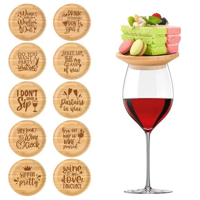 FZMEHL 10 Pcs Wine Glass Charcuterie Topper, Charcuterie Wine Glass Coasters Plate, Funny Wine Glass Charcuterie Board for Family Gatherings, Festivals, Picnics, Parties